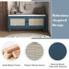 ORRD Boho Rattan Storage Bench with Cushion, Double Door Entryway Shoe Bench & Organizer for Hallway, Mudroom, Living Room, White+Beige - 4 of 4