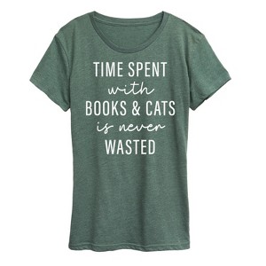 Women's - Instant Message - Time Spent With Books Cats Short Sleeve Graphic T-Shirt - 1 of 4