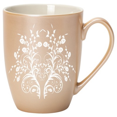 Elanze Designs Damask Floral Mirror Pearlescent Sand 10 ounce New Bone China Coffee Cup Mug