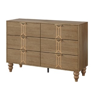Zstar 6 Drawer Dresser for Bedroom, Modern Wooden Chest Dresser with Metal Handle, Large Storage Chest of Drawers - 1 of 4