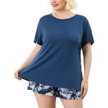 Agnes Orinda Women's Plus Size Summer Soft 2 Piece Short Sleeve Shirt With Shorts With Pockets Pajama Sets
