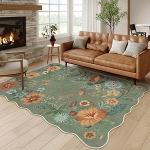 Lahome Machine Washable Back to College Series Floral Plant Floor Mat-Natural Bio-Printed Soft Rug for Living Room, School, Bedroom, or Entryway - 1 of 4