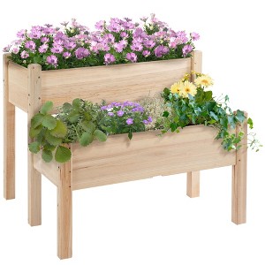 Okak 2-Tier Elevated Wooden Garden Bed 33.8x33.5x28.3 Inch Raised Planter for Vegetables, Herbs, Flowers - 1 of 4