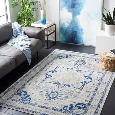 Reversible Hand-Knotted Blue Synthetic 6' x 9' Area Rug