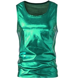 INSPIRE CHIC Men's Round Neck Sleeveless Shiny Disco Party Metallic Tank Top - 1 of 4