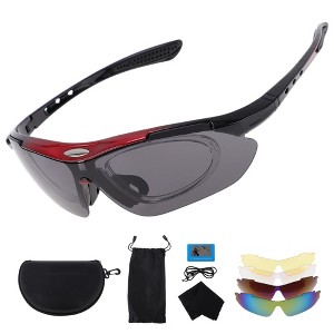 Unique Bargains Motorcycle Riding Goggles for Outdoor Sports Dirt Bike ATV Dark Gray Lens Red Black Frame 1Set - 1 of 4