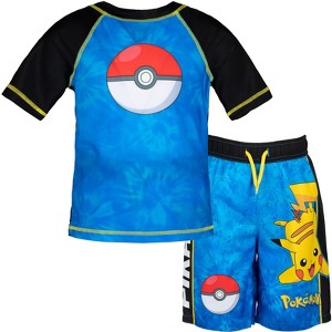 Pokemon UPF 50+ Rash Guard and Swim Trunks Outfit Set Little Kid to Big Kid - 1 of 4