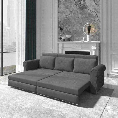 NicBex Couches for Living Room 93.7" Pull-Out Sofa Bed Velvet Convertible Sleeper Sofa Bed with Side Storage for Apartment