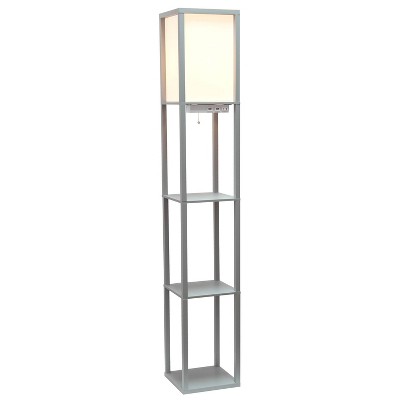 Gray 62.5" Floor Lamp with Linen Shade and USB Charging Ports