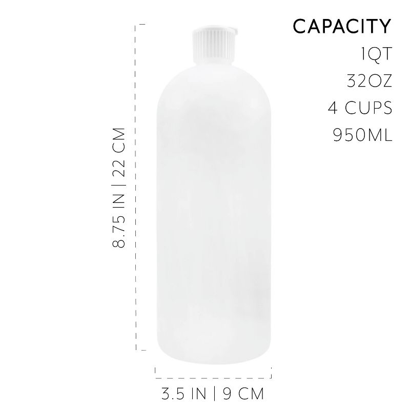 Cornucopia Brands 32oz Flip Top Plastic Squeeze Bottles 4pk; Spout Style Tops, Natural Color, 3 of 9