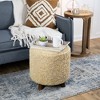 Northlight 16" Beige Plush Round Footstool Ottoman with Oak Legs - 2 of 4