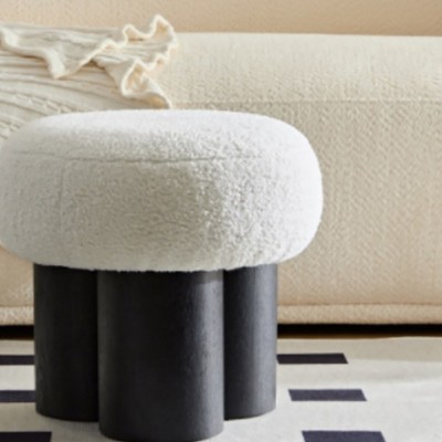 Broadcloth Pleat Mushroom Stool, Mushroom Stool Ottoman Footstool Lamb Wool Seat Bedroom Bench Shoe End Of Bed Bench,abstract,white,16.54in,1.38ft