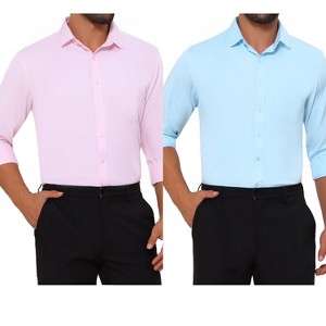 INSPIRE CHIC Men's Point Collar Button Long Sleeves Solid Business Dress Shirts 2 Packs - 1 of 4