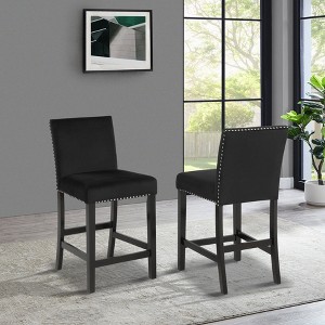 Roundhill Furniture Cobre Contemporary Velvet Counter Stool with Nailhead Trim, Black,Set of 2 - 1 of 4