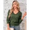 Clearlove Women Long Sleeve Cable Knit Sweater V Neck Pullover Top - 3 of 4