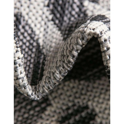 Light Gray and Black Abstract Animal Print Outdoor Runner Rug