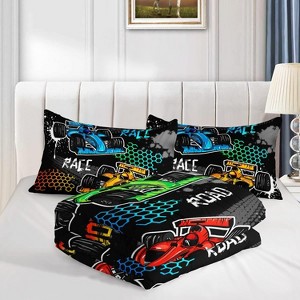 Luupatchy 3Pcscartoon Racing Car Comforter Set,With 1 Comforter And 2 Pillowcases For Boys And Girls Bedroom All Season, Twin - 1 of 3