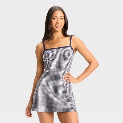 Women's ButterBliss Mini Skater Dress - Wild Fable™ Navy Blue Gingham S