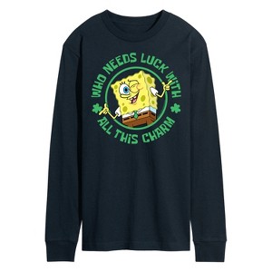 Men's - SpongeBob Squarepants - Who Needs Luck With This Charm Long Sleeve Graphic T-Shirt - 1 of 4
