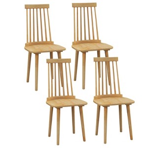 Tangkula 4 PCS Winds or Dining Chairs w/ High Spindle Back Natural Rubber Wood Legs - 1 of 4