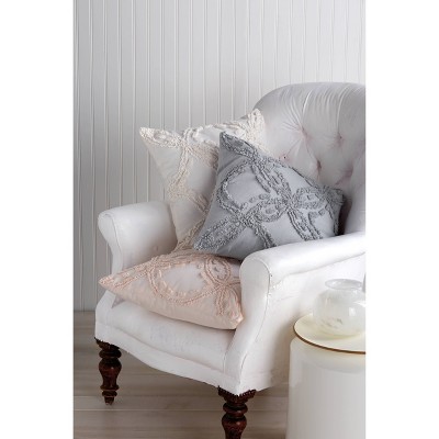 Gray Cotton Chenille Square Decorative Accent Pillow