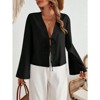 Coolmee Women's Bow Tie Front Tops Casual Lace Up Bow Shirts Hollow Out V Neck Long  Sleeve Blouses - 2 of 4