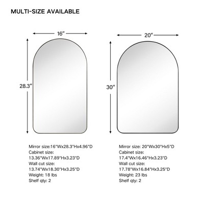 Arched Black Metal Framed Recessed Medicine Cabinet with Mirror