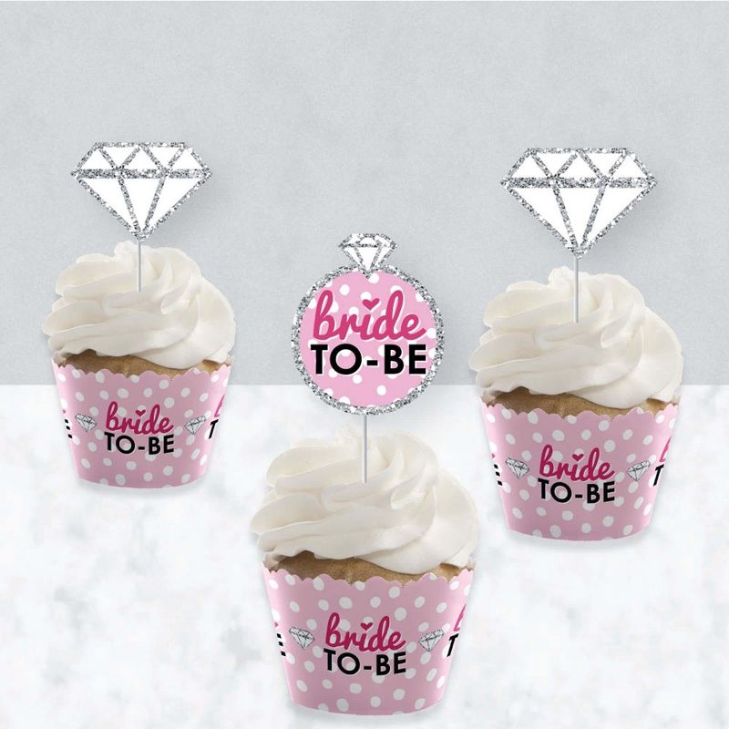 Big Dot of Happiness Bride-To-Be - Cupcake Decoration - Bridal Shower or Classy Bachelorette Party Cupcake Wrappers and Treat Picks Kit - Set of 24, 3 of 7