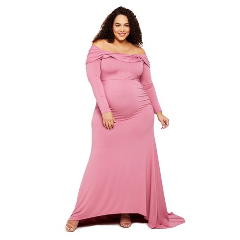Plus Size Off The Shoulder Maternity Maxi Dress - Pink, 2x