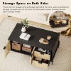 Homhougo Rattan Mid Century Modern Coffee Table with LED Lights, 2 Storage Drawers and 2 Arched Doors, Farmhouse Living Room Table, Black - 4 of 4