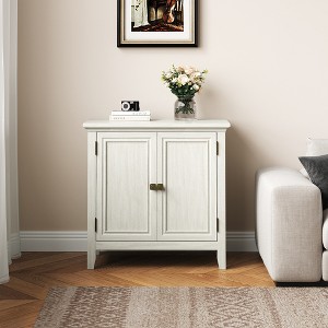 Heynemo 2-Door Buffet Cabinet with Storage, Bohemian Sideboard with Adjustable Shelves, Wood Credenza Cabinet, Grayish-White Console Table Bedroom - 1 of 4