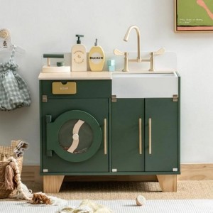 INFURNIC Play Food and Toy Kitchens Wooden Washing Machine Set with Accessories for Playroom, Green, 27.5"*11.4"*23" - 1 of 4
