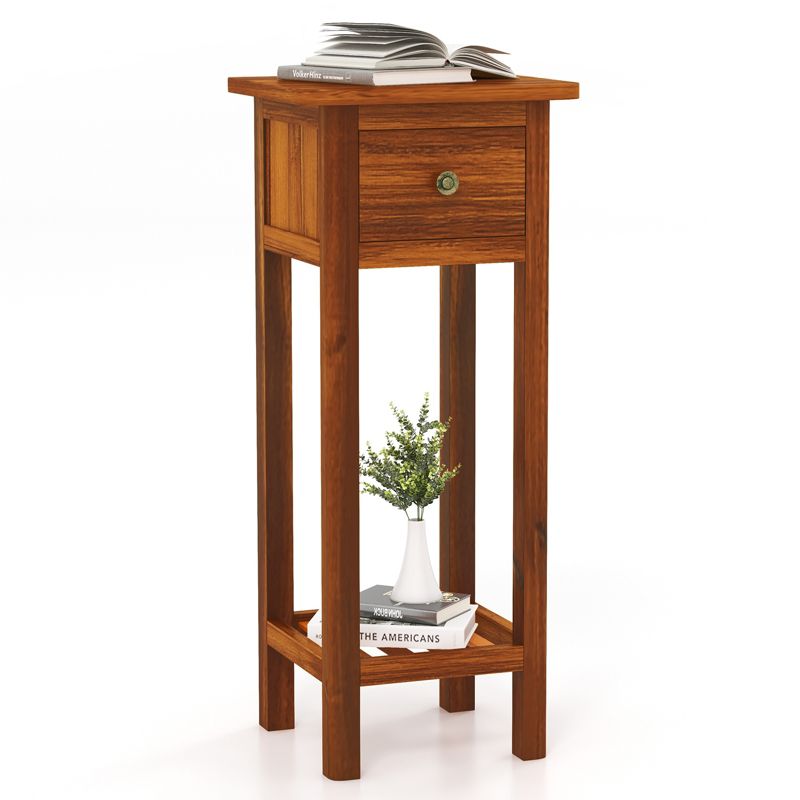Costway Solid Wood Side Table with Acacia Wood Top Drawer & Open Shelf Small Nightstand, 1 of 11