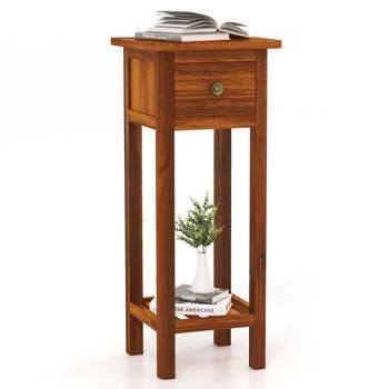Costway Solid Wood Side Table with Acacia Wood Top Drawer & Open Shelf Small Nightstand