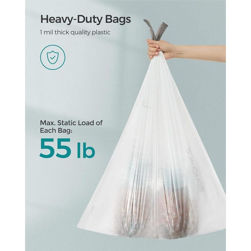 SONGMICS Trash Bags for 12-14.5 Gallon Trash Cans, Drawstring Garbage Bags, Liner Code 055A, 4 of 9