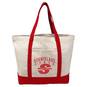 California State University Stanislaus Primary Logo Canvas Tote Bag With External Pocket, Reusable Shoulder Bag for Shopping, School, Beach, Red - 1 of 4