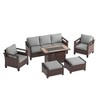 Sonkuki 6 Pieces Patio Sofa with Rectangle Fire Pit Table and Ottomans, Patio Conversation Couch with Cushion - 2 of 4