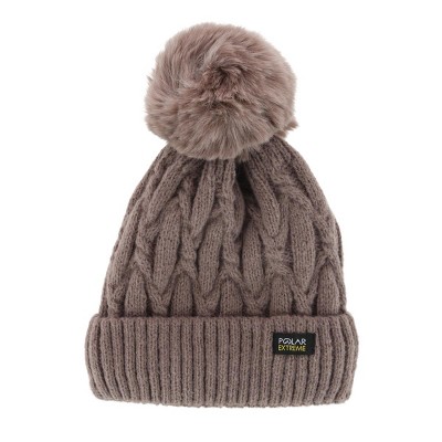Polar Extreme Girl's Insulated Thermal Cable Knit Winter Cuff Beanie with Pom