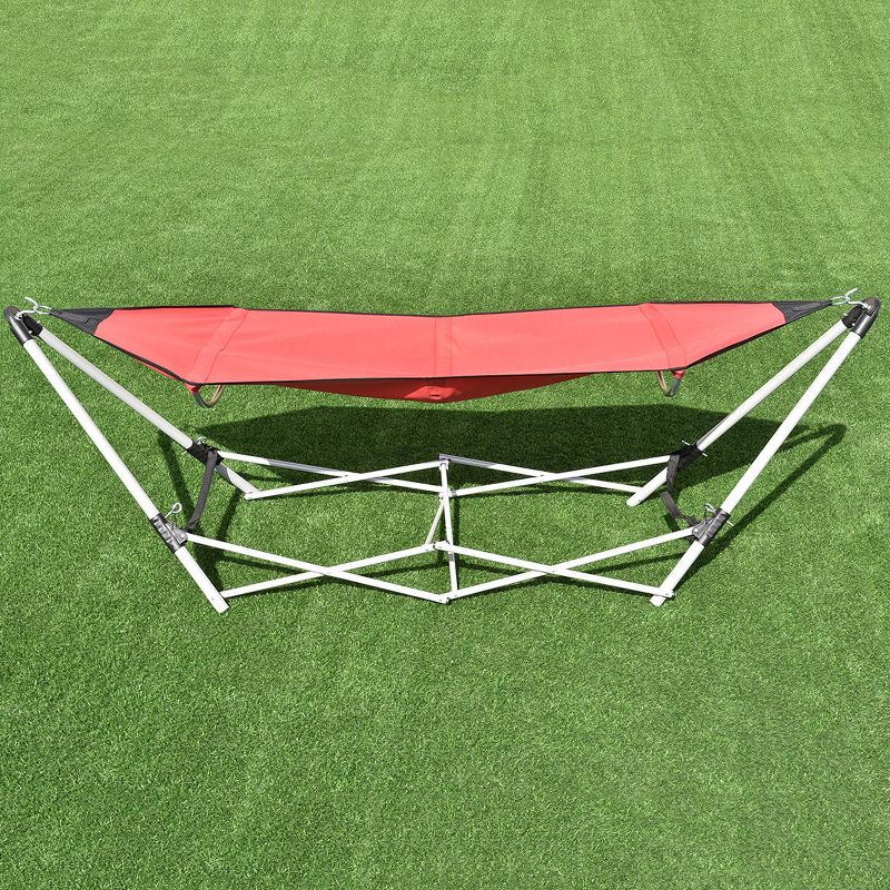 Costway Red Portable Folding Hammock Lounge Camping Bed Steel Frame Stand W/Carry Bag, 4 of 11