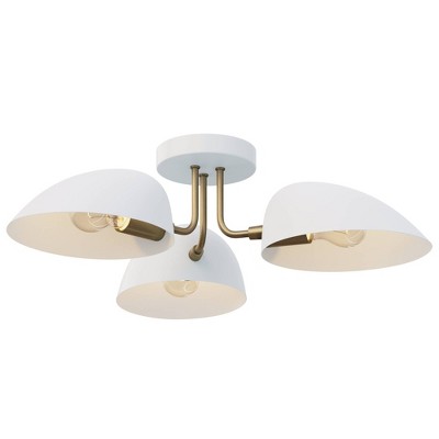 White and Brass 3-Light Semi Flush Ceiling Mount Fixture