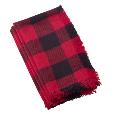 Saro Lifestyle Buffalo Plaid And Fringe Cotton Table Napkins (Set of 4)