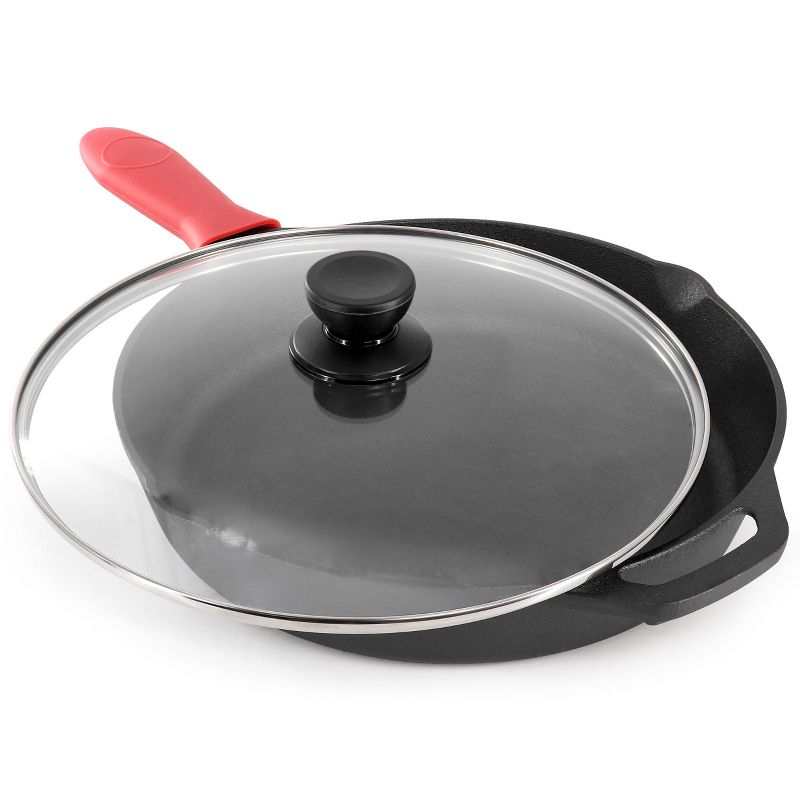 MegaChef 12 Inch Pre-Seasoned Cast Iron Skillet with Tempered Glass Lid, 2 of 8