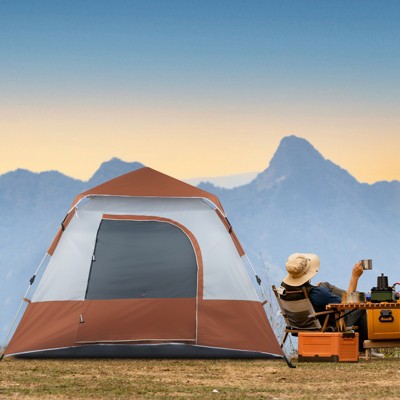FURNIinspire Camping Tents 4 Person Family Camping Tent, UV Protection, Quick Setup Family Tent, Durable Oxford Fabric, Brown, 94.5"*94.5"*59"