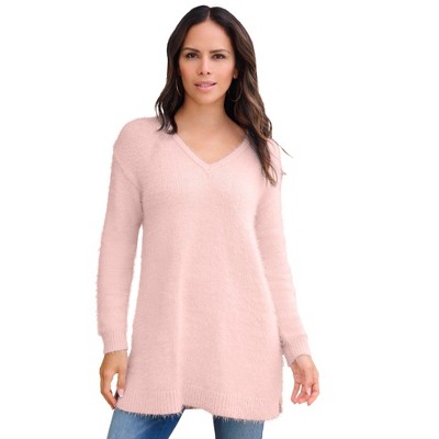 Roaman's Women's Plus Size Eyelash V Neck Sweater