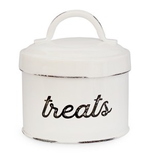 AuldHome Design Enamel Cat Treat Container, Small Retro Modern Farmhouse Pet Treats Jar Canister - 1 of 4