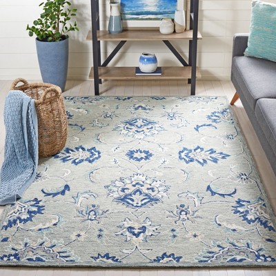 Handmade Tufted Wool Rectangular Rug 4' x 6' in Blue