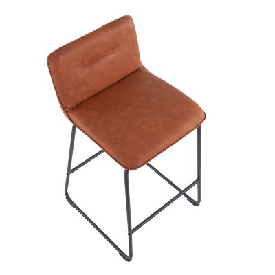 Camel Faux Leather and Black Metal Counter Stools, Set of 2