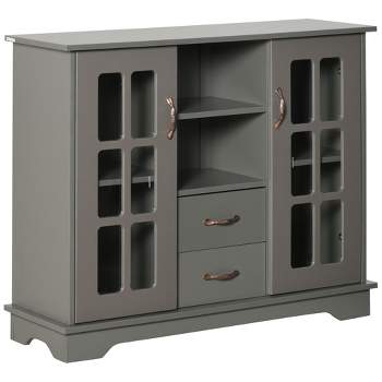 HOMCOM Modern Storage Console Cabinet with 2 Framed Glass Doors and 2 Drawers for Kitchen or Living Room