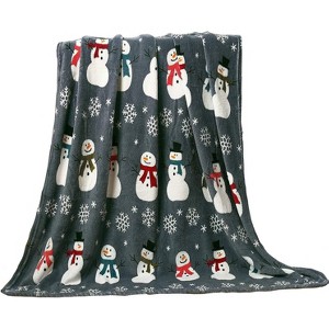 Kate Aurora Gray Snowman Ultra Soft & Plush Hypoallergenic Christmas Throw Blanket Cover - 50 in.  x 60 in. L - 1 of 2