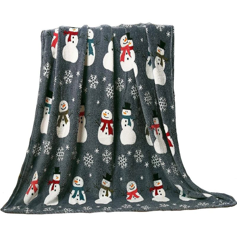 Kate Aurora Gray Snowman Ultra Soft & Plush Hypoallergenic Christmas Throw Blanket Cover - 50 in.  x 60 in. L, 1 of 3